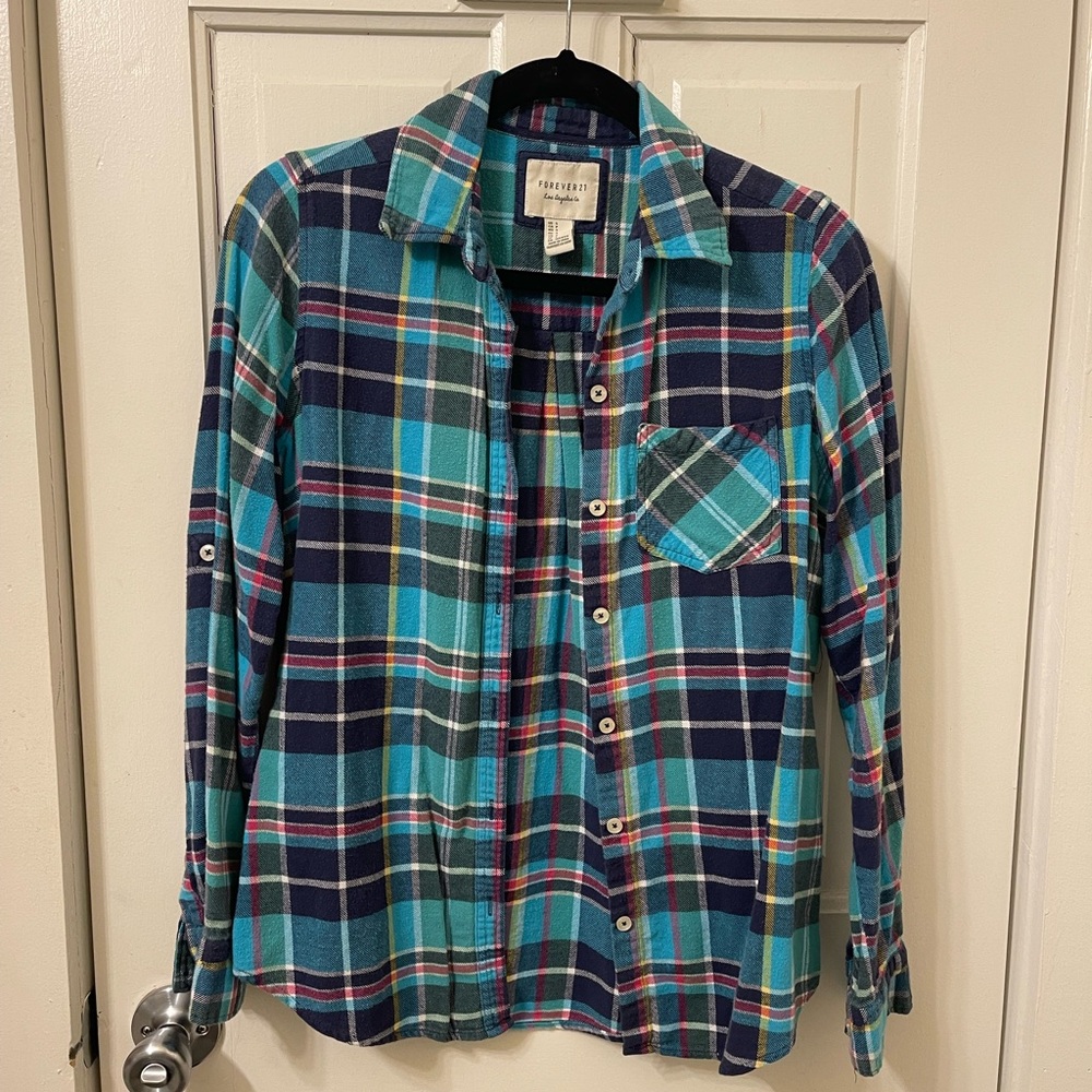 Forever 21  Flannel Plaid Shirt in Blue, Green, and Red